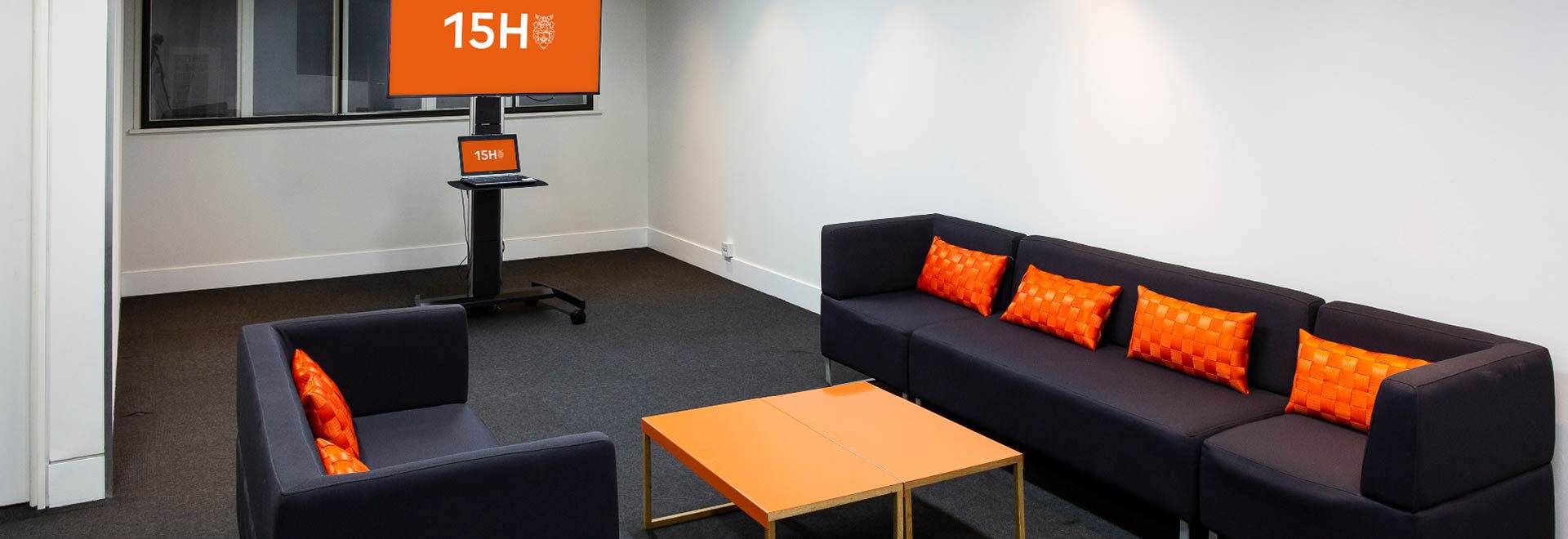 Energy room with AV setup and sofas